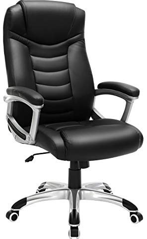 SONGMICS Ergonomischer Bürostuhl, höhenverstellbarer Drehstuhl, robust, stabil und langlebig, schwarz, OBG21B, 52 x 53 x 122 cm