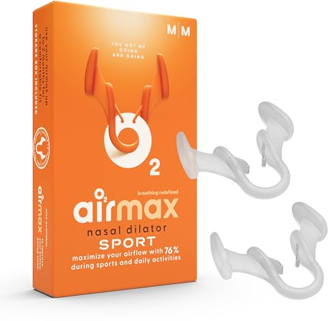 Airmax Sport Nasenspreizer - 76% mehr Luftstrom für Sport, Laufen, Radfahren & Yoga - Alternative zu Nasenpflaster für bessere Atmung - 2 Stück in Größe M - Transparent