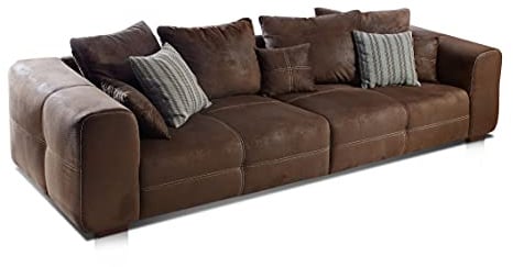 Cavadore Big Sofa Mavericco / Große Polster Couch mit Mikrofaser-Bezug Lederoptik / Inklusive Rückenkissen und Zierkissen in / Maße: 287 x 69 x 108 cm (BxHxT) / Farbe: Antik Braun