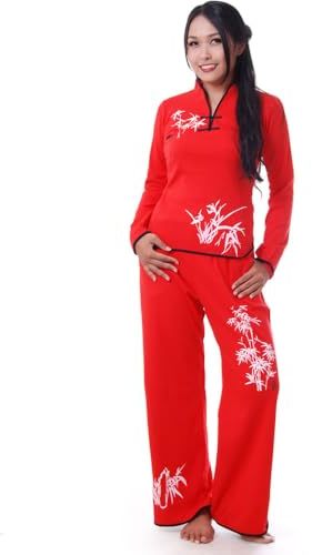 PRINCESS OF ASIA Asien Damen Frauen Yoga Trainingsanzug,Tai Chi, Hausanzug & Meditations Anzug Baumwolle Rot XL