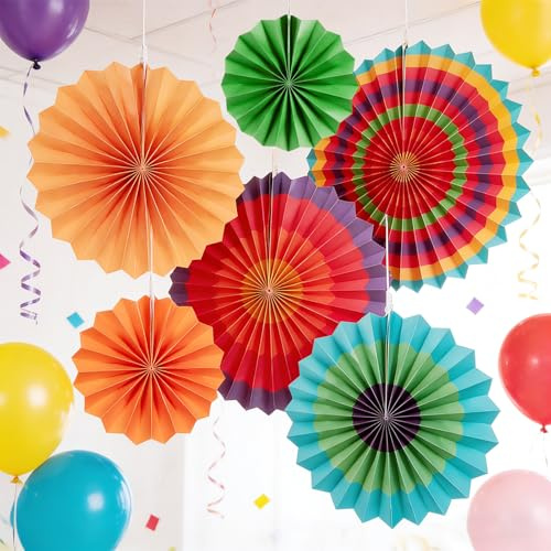 SUNBEAUTY Bunte Party Deko Papierblumen zum Aufhängen Bunte Fiesta Papier Fans Set Regenbogen Decorative Papier Fächer Dekoration Colourful Hanging Garland für Kindergeburtstag Wedding