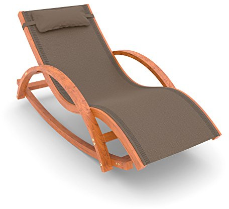 Ampel 24 Relax Schaukelstuhl Rio | Relaxliege mit Armlehnen, Gartenmöbel aus vorbehandeltem Holz, Stuhl Bespannung braun, wetterfeste Gartenliege