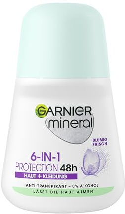 Garnier Roll-On Deo für Frauen, Deodorant mit frischem Duft und bis zu 48 Stunden Schutz vor Achselnässe und Körpergeruch, Mineral Protection 6in1 Anti-Transpirant, 1 x 50 ml