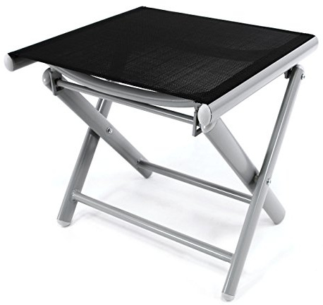 Nexos Trading Klapphocker Sitzhocker Campinghocker Fußteil aus Aluminium und Textilene schwarz pulverbeschichtet Rahmen hellgrau Sitzhöhe 40 cm für Balkon Terrasse