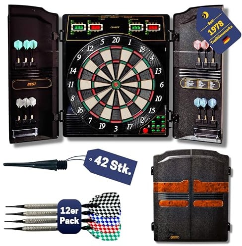 Best Sporting Dartscheibe elektronisch Oxford Evolution I E-Dartscheibe mit LED-Anzeigen, inkl. 12 Dartpfeile & 42 Ersatzspitzen I 1-16 Spieler I 27 Spiele -159 Varianten