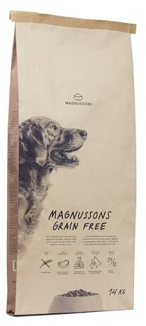 MAGNUSSONs Grain Free (1 x 14kg) - Getreidefreies Hundetrockenfutter für Erwachsene Hunde Aller Rassen - Alleinfuttermittel - Hoher Anteil an frischem Fleisch, Ofengebacken