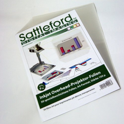 Sattleford Overheadfolie: 50 Inkjet-Overhead-Folien, DIN A4, transparent, 115 µm (Overheadfolien Tintenstrahldrucker, Klarsichtfolien, Foto)