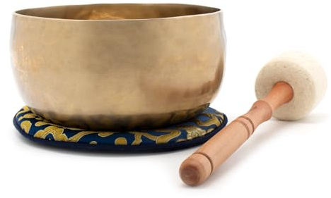Nepal-Klangschale ca. 500–600 g, handgeschmiedet | aus Nepal, warmer, tiefer Klang, inkl. Zubehör