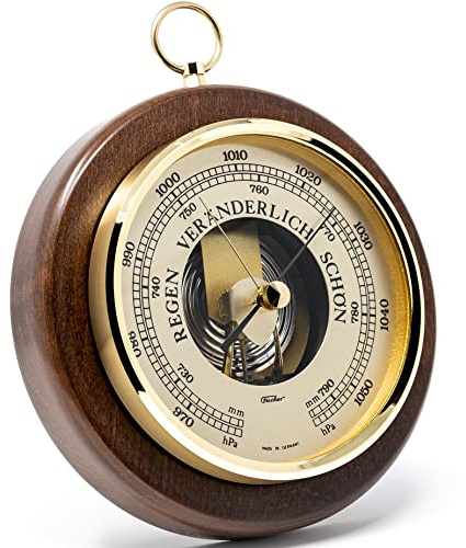Fischer 1436R-12 - Barometer - 170mm Druckmessgerät mit nussbaumfarbenem Echtholz-Gehäuse gebeizt Made in Germany