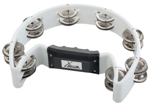 XDrum Hand Tambourin Halbmond Form (Tambourine, 16 Paar verchromte Stahl-Schellen, Kunststoff) weiß
