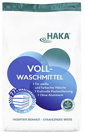 HAKA Vollwaschmittel Pulver, 3 kg (77 WL), Universalwaschmittel | Kraftvolle Fleckentfernung für strahlend weiße und farbechte Wäsche, hygienische Frische, hautfreundlich, vegan