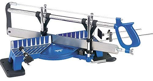 Draper Tools Präzisions-Gehrungssäge, 550 mm, manuelle Gehrungssäge m. Tisch aus Aluminiumdruckguss, einstellbarem Tiefenanschlag, Schraubzwingen & Winkelarretierung f. Holzarbeiten & Verkleidungen