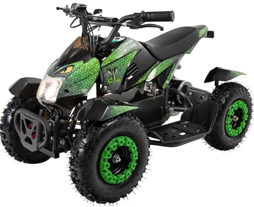 Actionbikes Motors Kinder Quad Elektro ATV Cobra (Grün/Schwarz) | 𝟑𝟔 Volt 𝟖𝟎𝟎 Watt Motor bis 𝟐𝟒 km/h | Kinderquad | Pocket Quad | Safety Touch Fußschalter | Für Kinder ab 8 Jahren