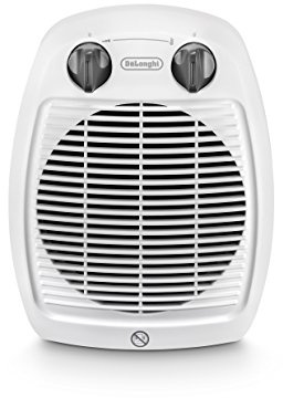 De'Longhi Hva 3220 vertikaler Heizlüfter, geräuschlos, 2 Leistungsstufen, Tropfschutz, Thermostat, Griff, Frostschutz, doppelte Isolierung, weiß