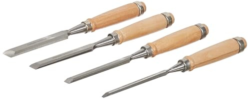 Brüder Mannesmann Stechbeitel-Set 4-tlg., mit Edelstahlklingen und ergonomischen Holzgriffen, professionell für Holzbearbeitung und Schnitzen, Größen 6, 12, 18, 24 mm | M 609