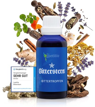Laetitia Original Bitterstern Bittertropfen: Bitterstoffe aus 17 natürlichen Kräutern in bester Qualität – Bittertropfen mit aromatisch-feinen Geschmack - nach Hildegard von Bingen, 50 ml