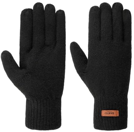 Barts Haakon Lambswool Handschuhe Herren - Strickhandschuhe Fingerhandschuhe Wollhandschuhe mit Futter Winter Herbst-Winter