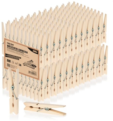 com-four® 240x Wäscheklammern aus Birkenholz, Holzklammern Natur | Unbehandelte Klammern zum Wäscheaufhängen und Basteln, nachhaltig und vielseitig verwendbar