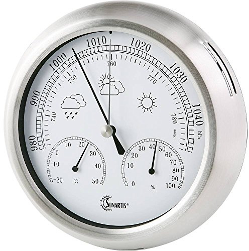 SUNARTIS - Analoge Wetterstation | Hochwertige Wetterstation für präzise Messungen von Luftfeuchtigkeit, Luftdruck & Temperaturen von -20°C bis + 50°C | Ideal für Innen- & Außen | ⌀21cm; H:4cm