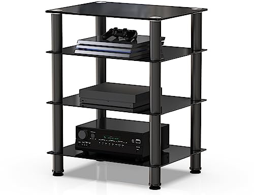 FITUEYES HiFi Rack aus Glas & Alu, Plattenspieler Regal mit Höhenverstellbaren Ablagen & Verstellbaren Füßen für Plattenspieler, Stereoanlagen & Kompaktanlage, 600x455x770 mm, AS406001GB
