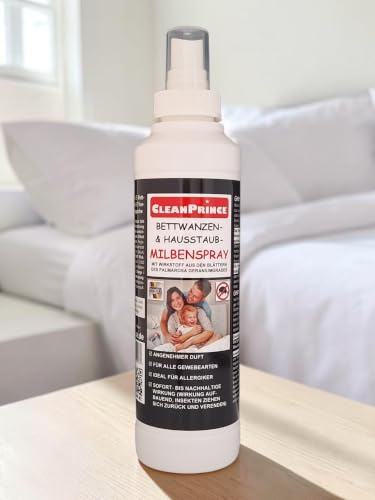 CleanPrince 250 ml Anti-Milben-Spray: Ungeziefer Bett Milbenspray Anti Milben Milbenex Entferner Matratzen Reiniger Hygiene Bettmilben Bettwanzen Milbenmittel Allergiker Hausstaubmilben