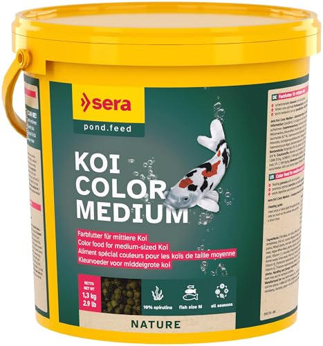 sera Koi Color Nature Medium 3,8 L (1,3 kg) | Farbfutter für farbenprächtige Koi 12–25 cm | Koifutter für optimale Farbausprägung | Aus Spirulina, Gammarus & Krill | Ganzjährige Fütterung geeignet