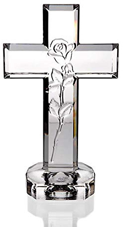 CRISTALICA Glaskreuz mit Rose Kruzifix Statur Religious 21cm Bleikristall