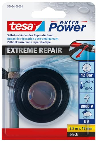 tesa extra Power Extreme Repair Reparaturband - Selbstverschweißendes Reparaturband aus Silikon zum Isolieren und Abdichten - 2,5 m - Schwarz