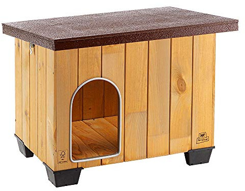 Ferplast BAITA Hundehütte Holz Outdoor FSC Premium Aufklappbares Dach M | Das perfekte Zuhause für Ihren Hund! Schützt vor Regen, Sonne und Kälte. Leicht zu reinigen. 67 x 53 x 56 cm