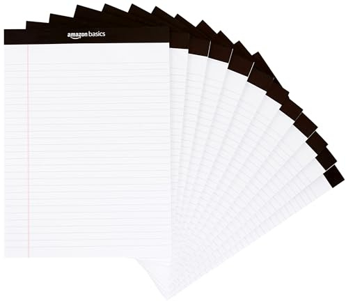 Amazon Basics Notizblöcke, liniert, 21.6 x 29.8 cm (Packung mit 12 Stück),50 Blatt pro Block, Letter, Weiß