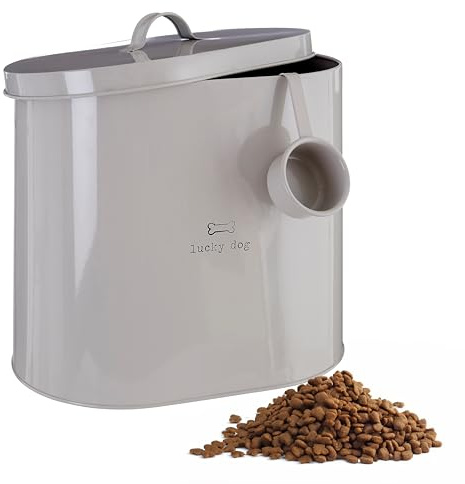 Premier Housewares Adore Pets Lucky Dog, Easen Aufbewahrungs Mülleimer mit Löffel, Natur, 6,5 Liter
