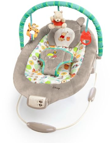 Bright Starts, Disney Baby, Winnie the Pooh Babywippe Babyschaukel mit Vibrationen, Automatischer Ausschaltfunktion, Melodien, Lautstärkeregler, Abnehmbarer Kopfstütze und Spielbogen