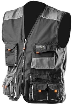 NEO TOOLS Weste Arbeitsweste, Set (Hose, Weste, T-shirt), Größen S-XXL | Grau/Schwarz, Arbeitsbekleidung Berufskleidung, Weste aus starkem Oxford-Stoff, Reflexionsweste