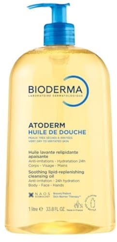BIODERMA Atoderm Duschöl - beruhigende und reizlindernde Reinigung - sofortiges Wohlbefinden und 24 Stunden Feuchtigkeitsversorgung - empfindliche, sehr trockene bis irritierte Haut - Pumpflasche 1 l
