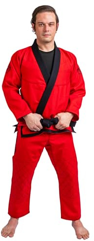 KO Sports Gear Gi Uniform-Set – 100% Baumwolle Pearl Weave Gi – KOmpetition Serie – BJJ Jiu Jitsu Kimono und Hose, Damen Herren Mädchen Jungen, rot, A1