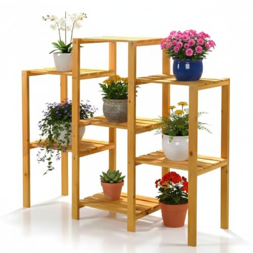 Melko Blumentreppe Pflanzentreppe mehrstöckig 97x31x87 cm Holz Natur | aus Fichte, 7 Abstellflächen für Blumen und Kräuter, für Balkon, Terrasse und Garten, individuell streichbar, Paneloptik