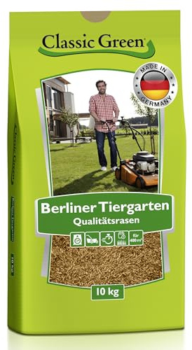 Classic Green Rasen Berliner Tiergarten 10kg – Rasensaat dicht & strapazierfähig, Rasensamen ideal für Hausgärten, hochwertige Gräsermischung für sattes Grün, pflegeleicht & anpassungsfähig