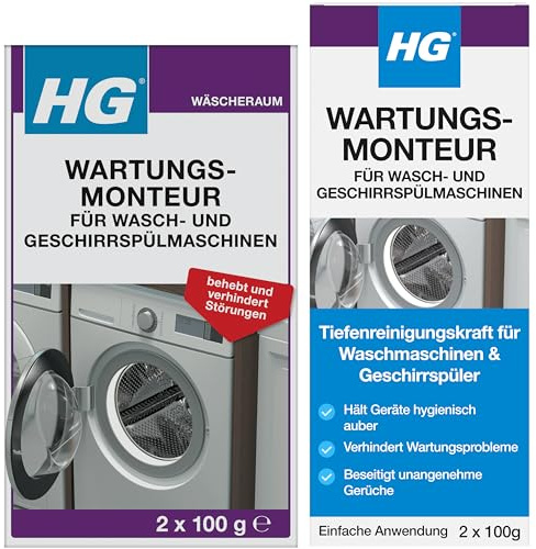 HG Intensivreiniger für Waschmaschinen und Geschirrspüler, professioneller Standardreiniger und Entkalker – 2 x 100 g