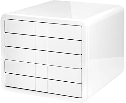 HAN Schubladenbox i-BOX DIN A4, 5 geschlossene Fächer hochglanz weiß | 1551-12 Made in Germany, DIN A4/C4, Beschriftungsfeld, 295x355x247mm, leichtlaufende Schubladen, Ablagebox, Aufbewahrungsbox