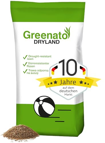 Rasensamen Greenato Dryland Trockenrasen 10kg – trockenresistenter Rasensamen schnellkeimend Frühjahr und Herbst Grassamen Unkrautvernichter Rasen - ideal für eine Fläche von 400 m²