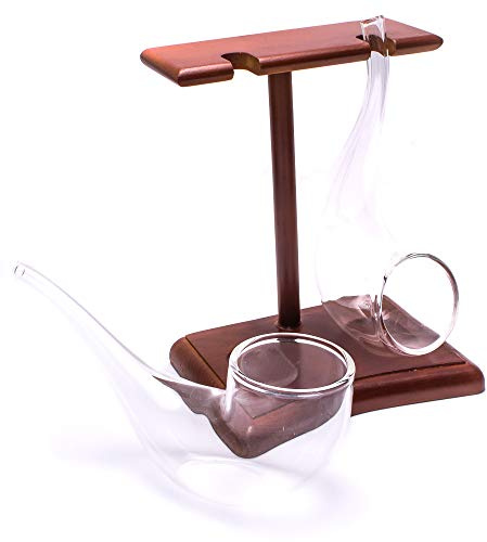 CKB LTD® Brandy Pipe Sipping Glasses Set Brandy Gläser Cognacgläser with Wooden Display Stand Holzständer 75ml - Pack of 2