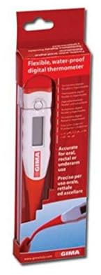 Gima - Digitales Fieberthermometer Flexi, °C, biegsame Spitze, wasserdicht, Messung in 30 Sekunden, Genauigkeit ± 0,1°C, Speicher für letzten Messwert, akustischer Alarm.