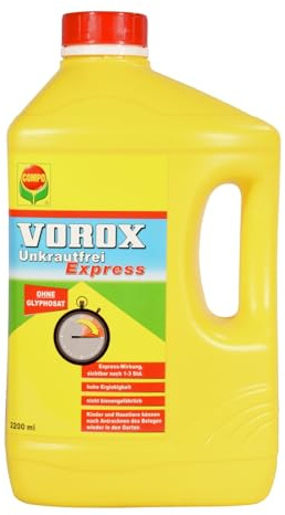 VOROX Unkrautfrei Express - Bekämpfung von Unkräutern an Zierpflanzen, Obst und Gemüse, wirkt gegen Algen, Moos und mehr als 50 Unkräuter - 2,2L Konzentrat - 4,85 Pfund