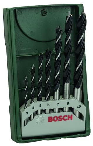 Bosch 7tlg. Mini-X-Line Holzspiralbohrer-Set (für Weich- und Hartholz, Ø 3-10 mm, Zubehör Bohrschrauber und Bohrständer)