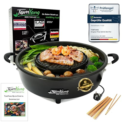 TomYang Hot Pot – Der Original Thai Grill, Designed in Germany, Schweizer Antihaftbeschichtung, mehr als 100 Anleitungsvideos & Rezepte. Korean BBQ, Hotpot, Mookata Thai Hot Pot Topf