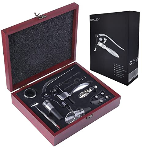GWCLEO Korkenzieher, 9 Stück Hand Weinöffner, Sommelier-Sets mit Flaschenöffner, Folienschneider, Weinbelüfter, Weinverschlüsse-Ausgießer, Weinthermometer, Weinpumpen, Tropfringe und Spiralen Zubehör