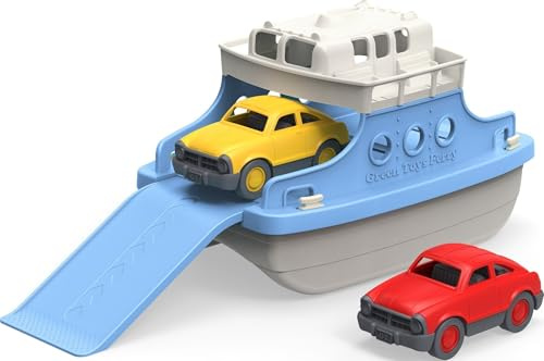 Green Toys 8601038 Fährschiff mit 2 Mini-Autos, Badewannenspielzeug, Spielboot, nachhaltiges Badespielzeug für Kinder ab 3 Jahren