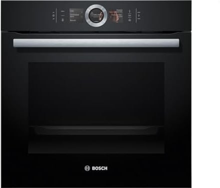 Bosch HSG636BB1 Serie 8 Einbau-Dampfbackofen, Schwarz, 60 x 60 cm, 1 L Wassertank, EcoClean Direct Reinigungshilfe, Bosch Assist Backeinstellung auf Knopfdruck, 4D Heißluft Backen auf 4 Ebenen