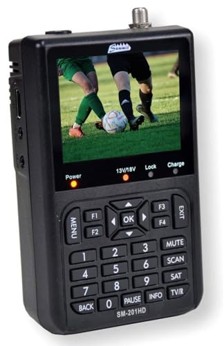 Summit SM 201HD Satelliten Messgerät I Sat Finder für DVB-S/S2 I Digital | digitales Messgerät mit 3,5 TFT LCD Display & Tonsignal I inkl. Steckernetzteil, AV-Adapterkabel & Nylonschutztasche