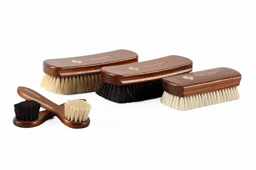 Langer & Messmer 5er Schuhbürsten Set Essential aus Ross- und Ziegenhaar für die professionelle Schuhpflege von Schuhen aus Glattleder - enthält Polierbürsten und Cremebürsten